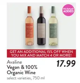 Fresh Thyme Avaline Vegan & 100% Organic Wine offer