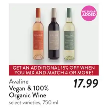Fresh Thyme Avaline Vegan & 100% Organic Wine offer