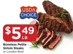 Food 4 Less Boneless Petite Sirloin Steaks or London Broil offer