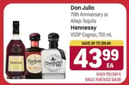 Tony’s Fresh Market Don Julio 70th Anniversary or Añejo Tequila, Hennessy VSOP Cognac, 750 mL offer