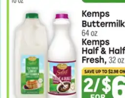 Tony’s Fresh Market Kemps Buttermilk, 64 oz Kemps Half & Half Fresh, 32 oz offer