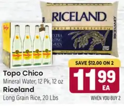 Tony’s Fresh Market Topo Chico Mineral Water, 12 Pk, 12 oz Riceland Long Grain Rice, 20 Lbs offer