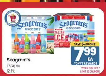 Tony’s Fresh Market Seagram's Escapes offer