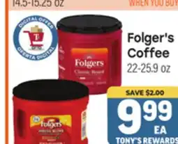 Tony’s Fresh Market Folger's Coffee offer