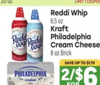 Tony’s Fresh Market Reddi Whip 6.5 oz, Kraft Philadelphia Cream Cheese 8 oz Brick offer