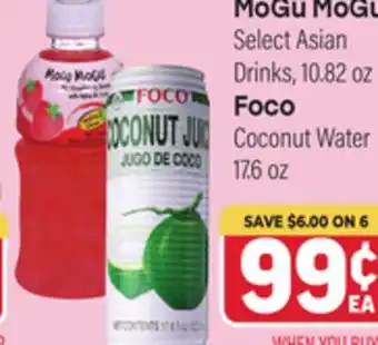Tony’s Fresh Market MoGu MoGu Select Asian Drinks 10.82 oz Foco Coconut Water 17.6 oz offer