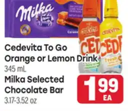 Tony’s Fresh Market Cedevita To Go Orange or Lemon Drink, 345 mL, Milka Selected Chocolate Bar 3.17-3.52 oz offer