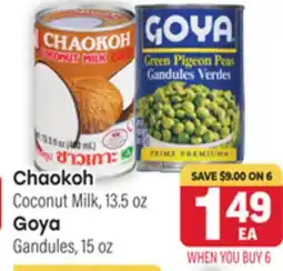 Tony’s Fresh Market Chaokoh Coconut Milk 13.5 oz, Goya Gandules, 15 oz offer