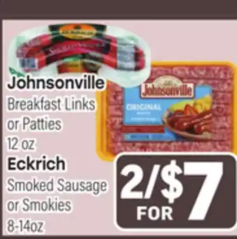 Tony’s Fresh Market Johnsonville Breakfast Links or Patties 12 oz Eckrich Smoked Sausage or Smokies 8-14oz offer