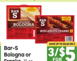 Tony’s Fresh Market Bar-S Bologna or Franks offer