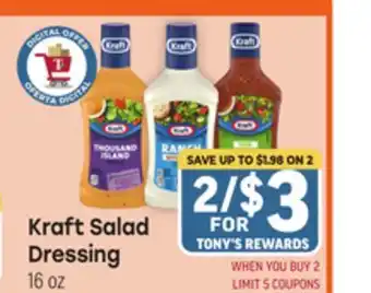 Tony’s Fresh Market Kraft Salad Dressing offer