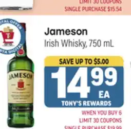 Tony’s Fresh Market Jameson Irish Whisky offer