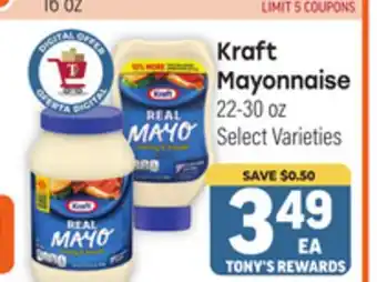 Tony’s Fresh Market Kraft Mayonnaise offer