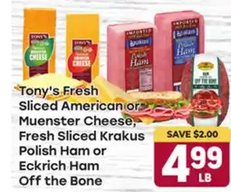 Tony’s Fresh Market Tony's Sliced Sliced American or Fresh Sliced Krakus Polish Ham or Polish Ham Eckrich offer