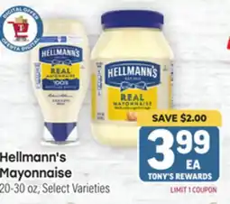 Tony’s Fresh Market Hellmann's Mayonnaise offer