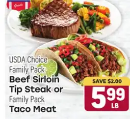 Tony’s Fresh Market Beef Sirloin Tip Steak or Taco Meat offer
