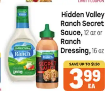 Tony’s Fresh Market Hidden Valley Ranch Secret Sauce, 12 oz or Ranch Dressing, 16 oz offer