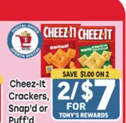 Tony’s Fresh Market Cheez-It Crackers, Snap'd or Puff'd offer