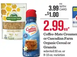 Mariano's Coffee-Mate Creamer or Cascadian Farm Organic Cereal or Granola offer
