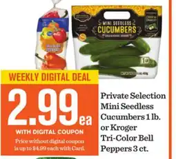 Mariano's Private Selection Mini Seedless Cucumbers 1 lb. or Kroger Tri-Color Bell Peppers 3 ct offer