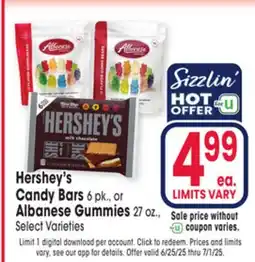 Jewel-Osco Hershey's Candy Bars 6 pk., or Albanese Gummies 27 oz offer