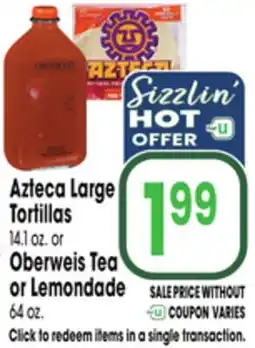 Jewel-Osco Azteca Large Tortillas 14.1 oz. or Oberweis Tea or Lemondade 64 oz offer