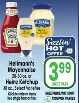 Jewel-Osco Hellmann's Mayonnaise 20-30 oz. or Heinz Ketchup 38 oz offer