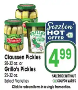 Jewel-Osco Claussen Pickles 20-32 oz. or Grillo's Pickles 25-32 oz offer