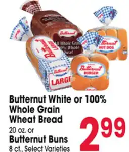 Jewel-Osco Butternut White or 100% Whole Grain Wheat Bread 20 oz. or Butternut Buns 8 ct offer