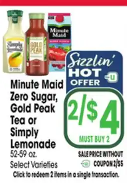 Jewel-Osco Minute Maid Zero Sugar, Gold Peak Tea or Simply Lemonade offer