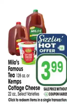 Jewel-Osco Milo's Famous Tea 128 oz. or Kemps Cottage Cheese 22 oz offer