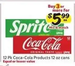 Winn Dixie 12 Pk Coca-Cola Products 12 oz cans offer