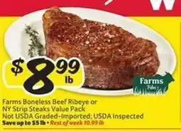Winn Dixie Farms Boneless Beef Ribeye or NY Strip Steaks Value Pack offer