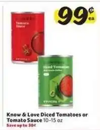 Winn Dixie Know & Love Diced Tomatoes or Tomato Sauce offer