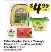 Winn Dixie Cabot Cracker Cuts or Yancey's Cheese or Athenos Feta Crumbles offer