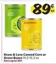 Winn Dixie Know & Love Canned Corn or Green Beans offer