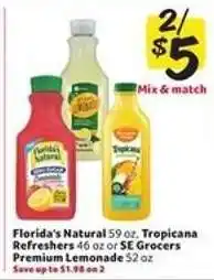 Winn Dixie Florida's Natural, Tropicana Refreshers, SE Grocers Premium Lemonade offer