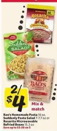 Winn Dixie Rao's Homemade Pasta, Suddenly Pasta Salad, Rosarita Microwavable Refried Beans offer