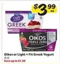 Winn Dixie Oikos or Light + Fit Greek Yogurt offer