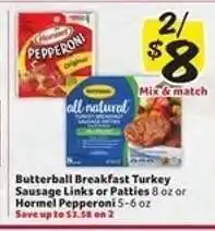 Winn Dixie Butterball Breakfast Turkey Sausage Links or Patties / Hormel Pepperoni offer