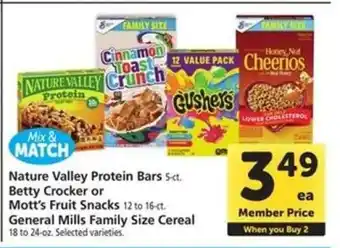 Safeway Nature Valley Protein Bars, Betty Crocker or Mott’s Fruit Snacks, General Mills Family Size Cereal offer