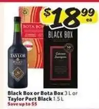 Winn Dixie Black Box or Bota Box 3 L or Taylor Port Black 1.5 L offer