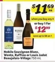 Winn Dixie Nobilo Sauvignon Blanc, Wente, Ruffino or Louis Jadot Beaujolais-Village offer