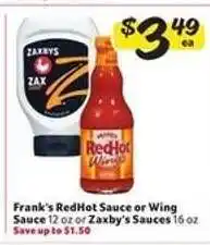 Winn Dixie Frank's RedHot Sauce or Wing Sauce / Zaxby's Sauces offer