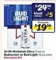 Winn Dixie 24 Pk Michelob Ultra or Budweiser or Bud Light offer