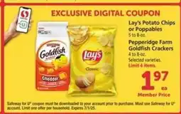 Safeway Lay's Potato Chips or Poppables, Pepperidge Farm Goldfish Crackers offer