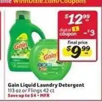 Winn Dixie Gain Liquid Laundry Detergent offer