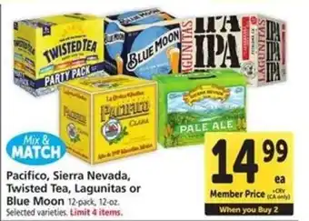 Safeway Pacifico, Sierra Nevada, Twisted Tea, Lagunitas or Blue Moon offer