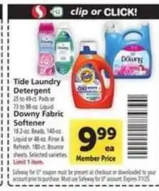 Safeway Tide Laundry Detergent / Downy Fabric Softener offer