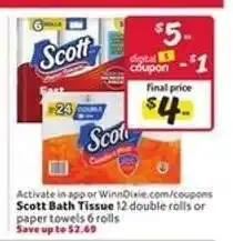 Winn Dixie Scott Bath Tissue offer